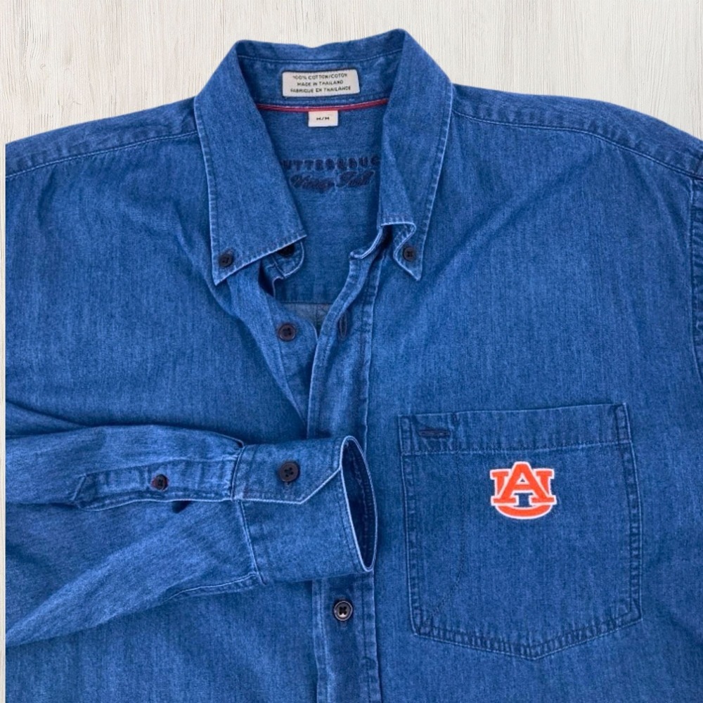 Cutter & Buck Auburn Tigers Denim Shirt Mens Medium Blue Vintage Twill Cotton